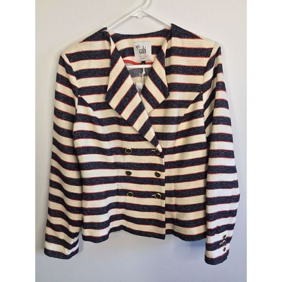 CAbi Women Cruise Jacket small Nautical Stripe Blazer  Cream/Navy Size 6 - Picture 4 of 12